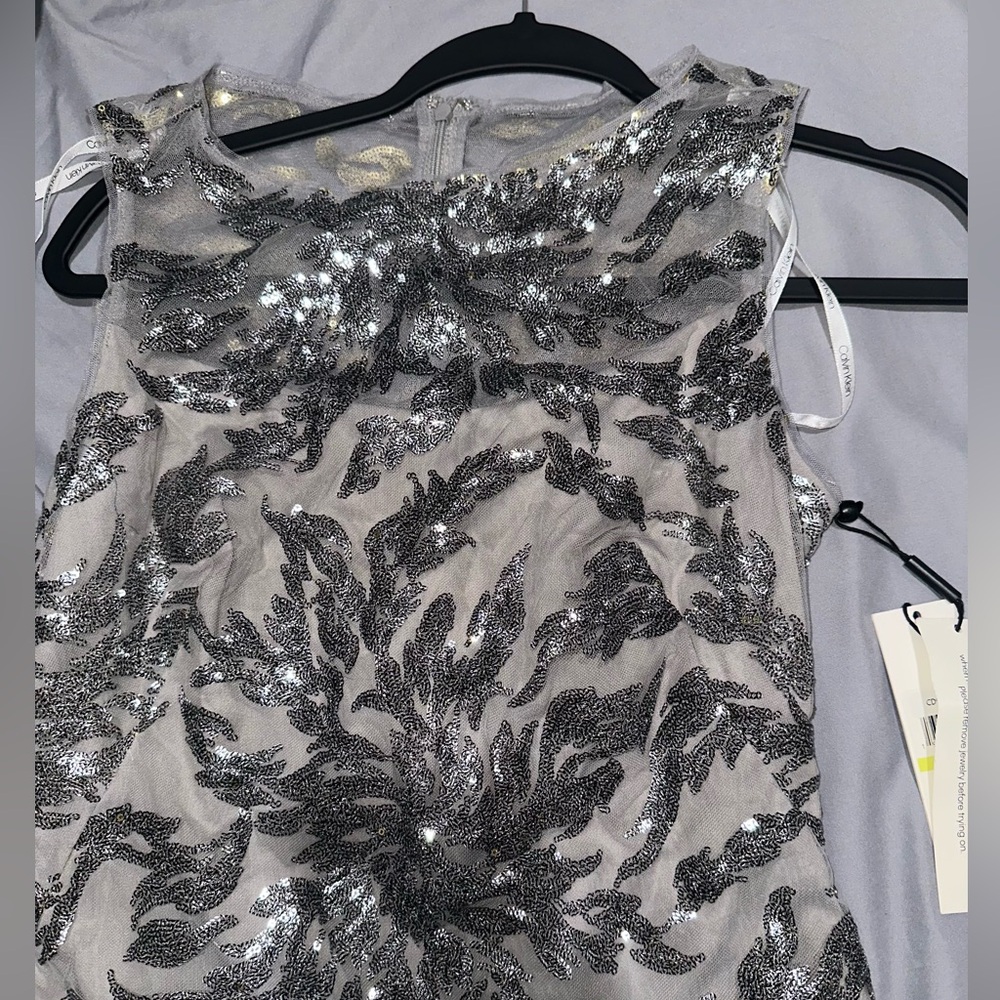 NWT Calvin Klein Silver Sequin Evening Dress